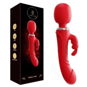 A premium purple 3-in-1 triple stimulation wand vibrator with a textured G-spot shaft and external clitoral stimulator wings