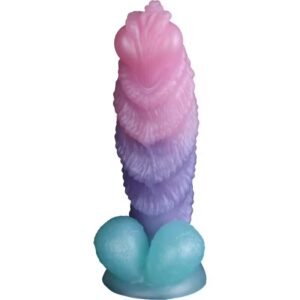 A green and black marbled fantasy dildo featuring a unique "alien" shape with irregular ridges and a sturdy suction cup base