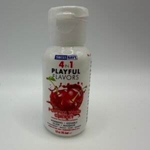 Swiss Navy 4-in-1 Playful Flavors Poppin' Wild Cherry water-based glide, 1 fl oz bottle showing warming and kissable feature