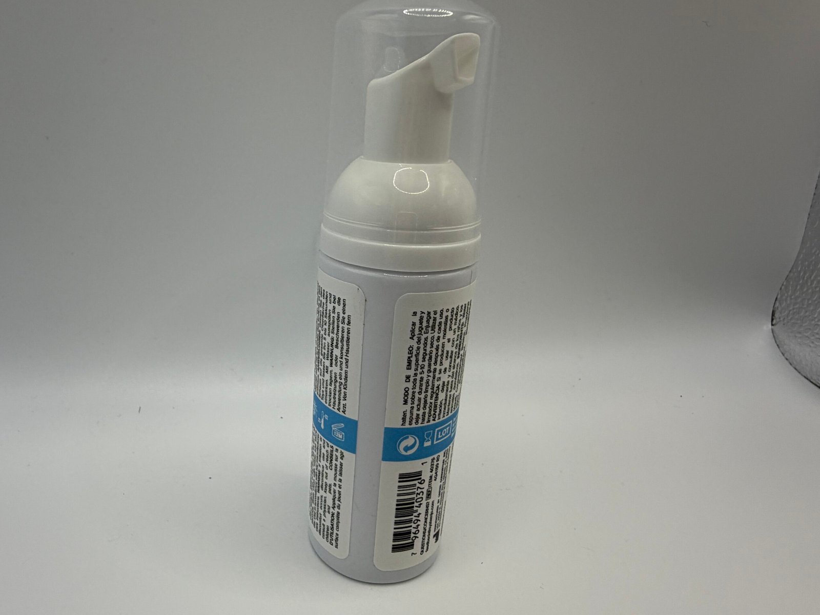 System JO Refresh fragrance-free foaming toy cleaner in a 1.7 fl oz pump bottle, showing alcohol and paraben-free labels.